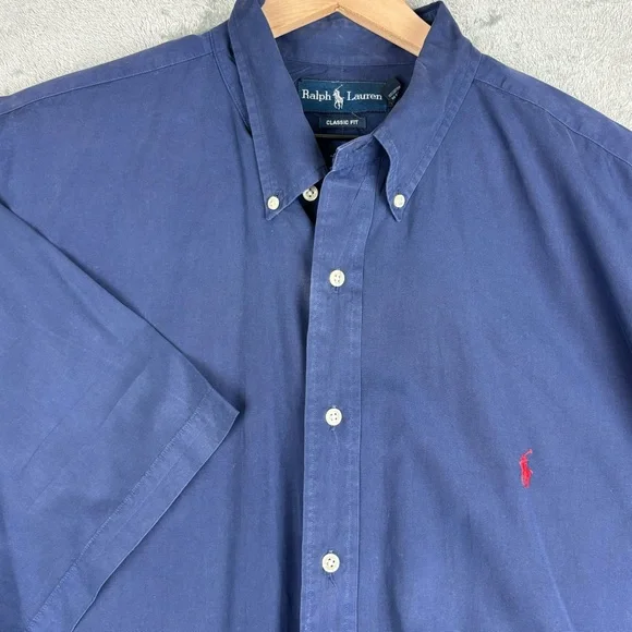 Polo Ralph Lauren Shirt Mens XLT Blue Button Down Short Sleeve Classic Fit - Picture 1 of 16